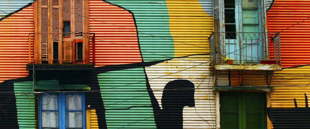 Brightly coloured houses with vibrant painted facades in Argentina